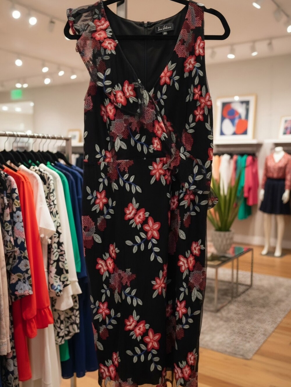 Sam Edelman Floral Embroidered Mesh Ruffle Sheath Cocktail Dress